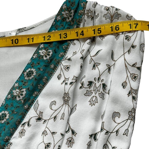 Boho Maxi Dress White Floral Print Sleeveless V-Neck Lined with Pockets Size L - Picture 7 of 15